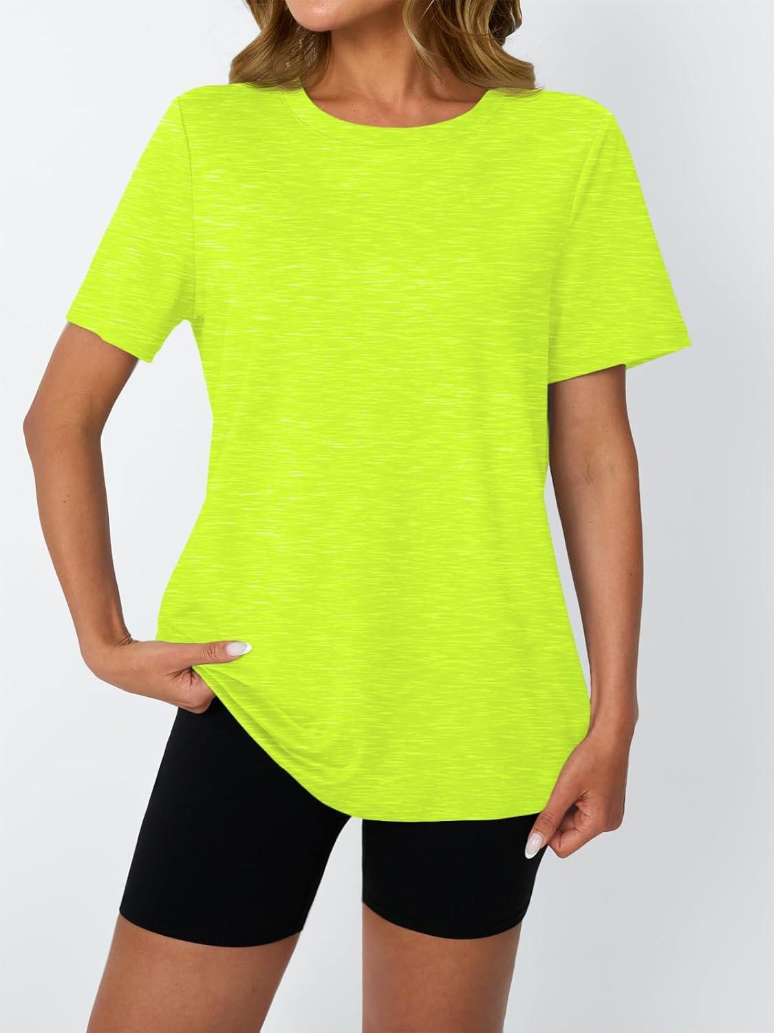 imageAUTOMET Womens Workout Tops Short Sleeve Gym Shirts Summer Athletic Yoga Tshirts Loose Fit Casual Clothes 2025Neongreen
