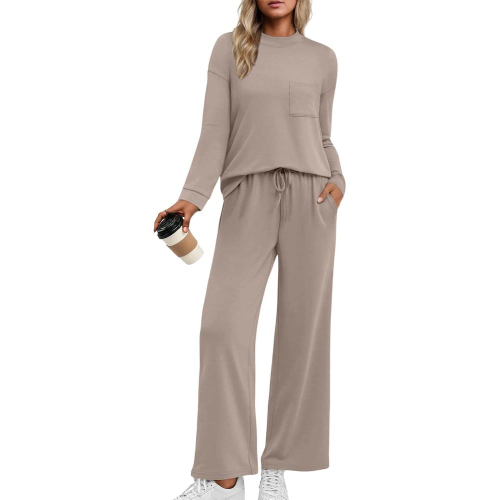 imageAUTOMET Two Piece Sets for Women Mock Neck Fall Outfits 2025 Matching Lounge Sweat Set Airport Travel Sweatsuits Comfy SetsCoffeegrey