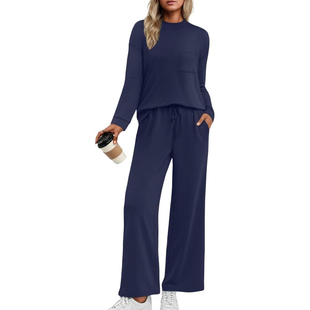 imageAUTOMET Two Piece Sets for Women Mock Neck Fall Outfits 2025 Matching Lounge Sweat Set Airport Travel Sweatsuits Comfy SetsNavy