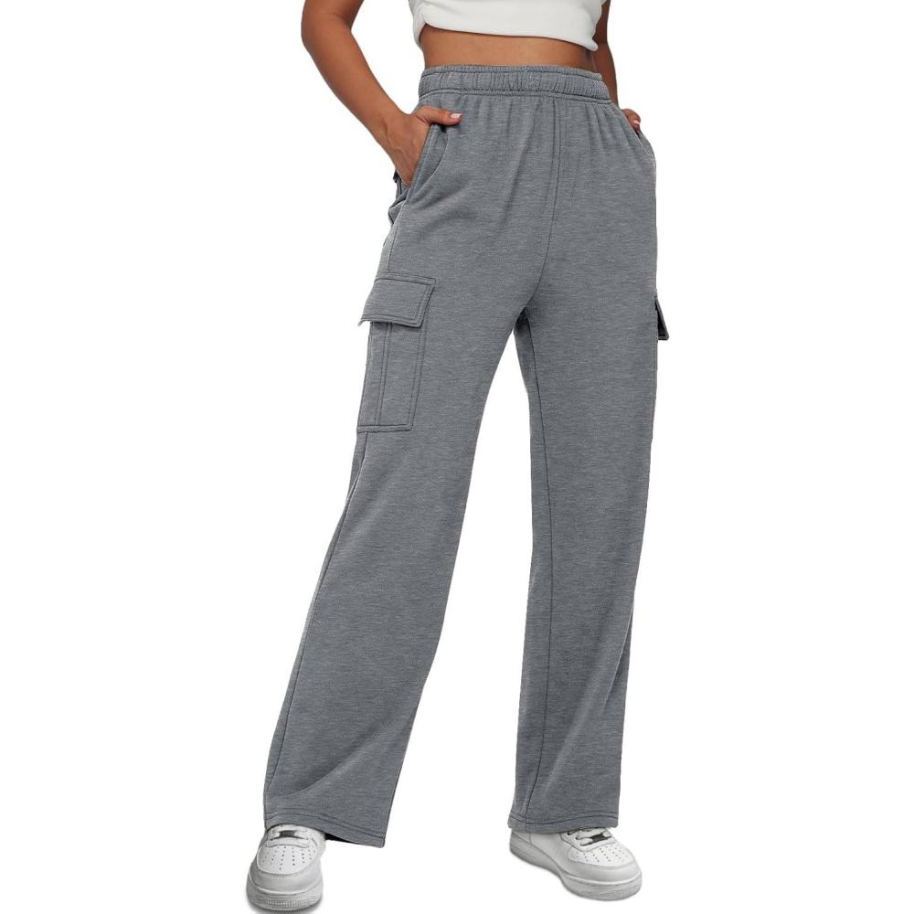 imageAUTOMET Womens Cargo Sweatpants Baggy Fleece High Waisted Joggers Sweat Pants Athletic PantsBlackgrey