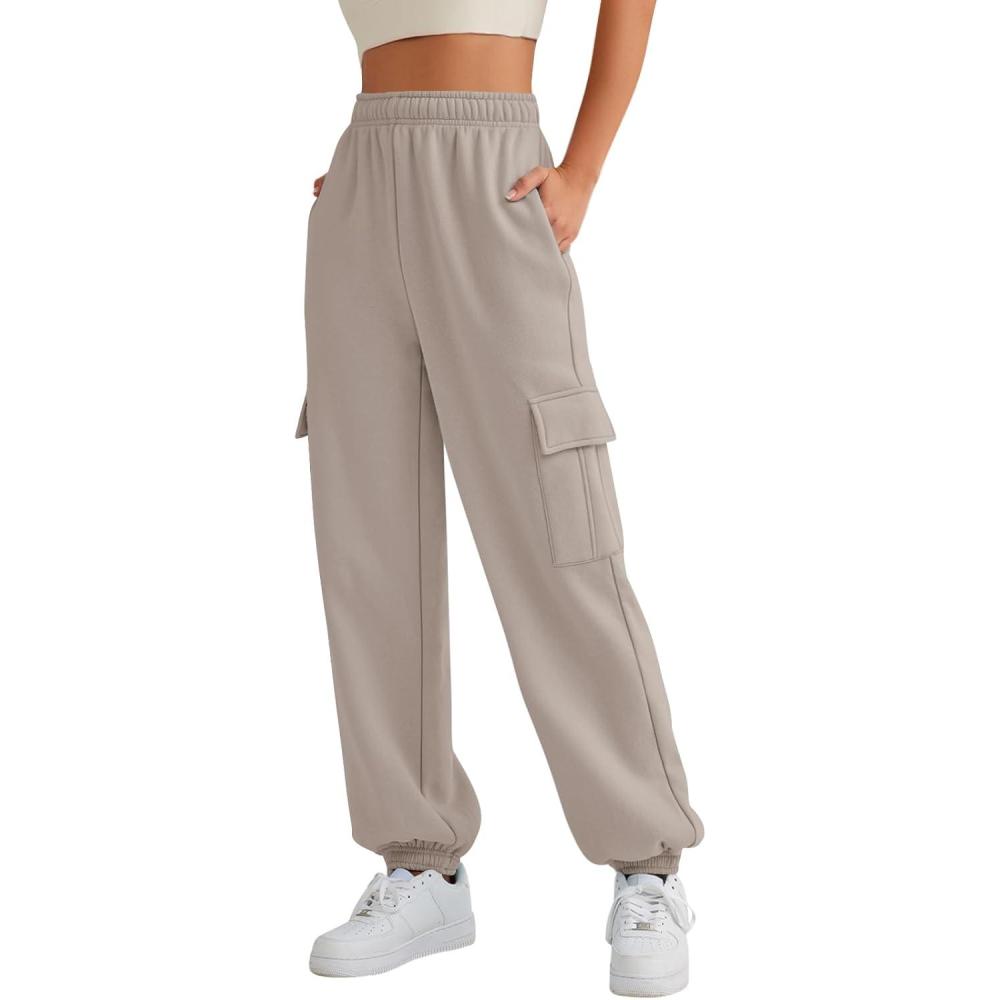 imageAUTOMET Womens Cargo Sweatpants Oversized Fleece Joggers Fall Fashion Outfits Y2k Clothes 2025 with PocketsCoffeegrey