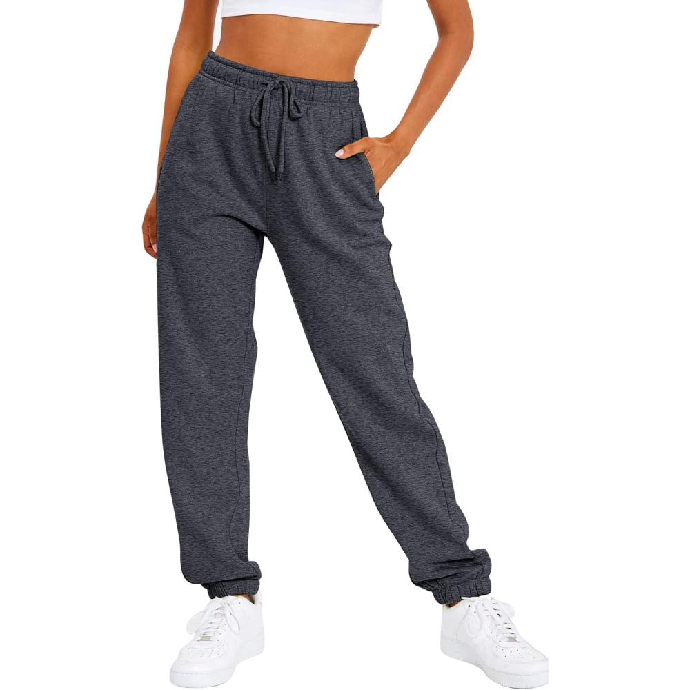 imageAUTOMET Womens Casual Baggy Fleece SweatpantsBlackgrey