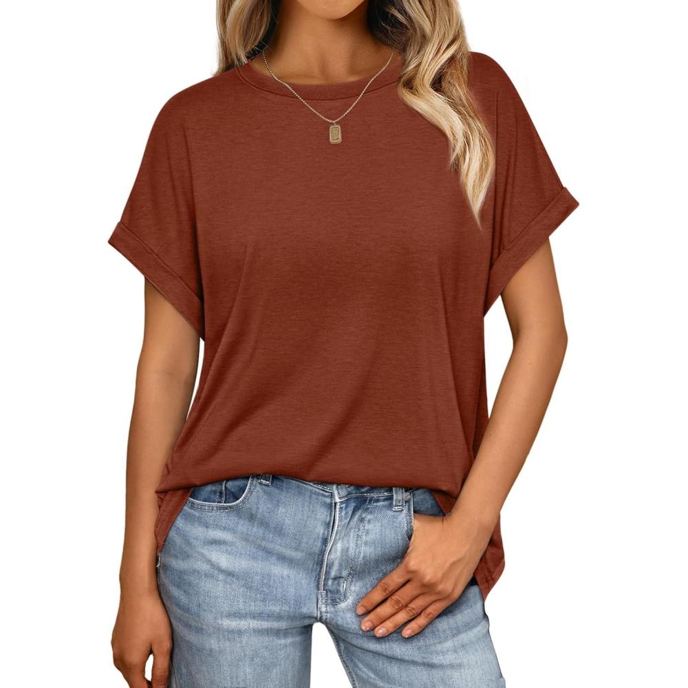 imageAUTOMET Womens Summer Tops Oversized Short Sleeve Business Casual T Shirts Trendy Fashion Clothes Spring Outfits 2025Brick Red