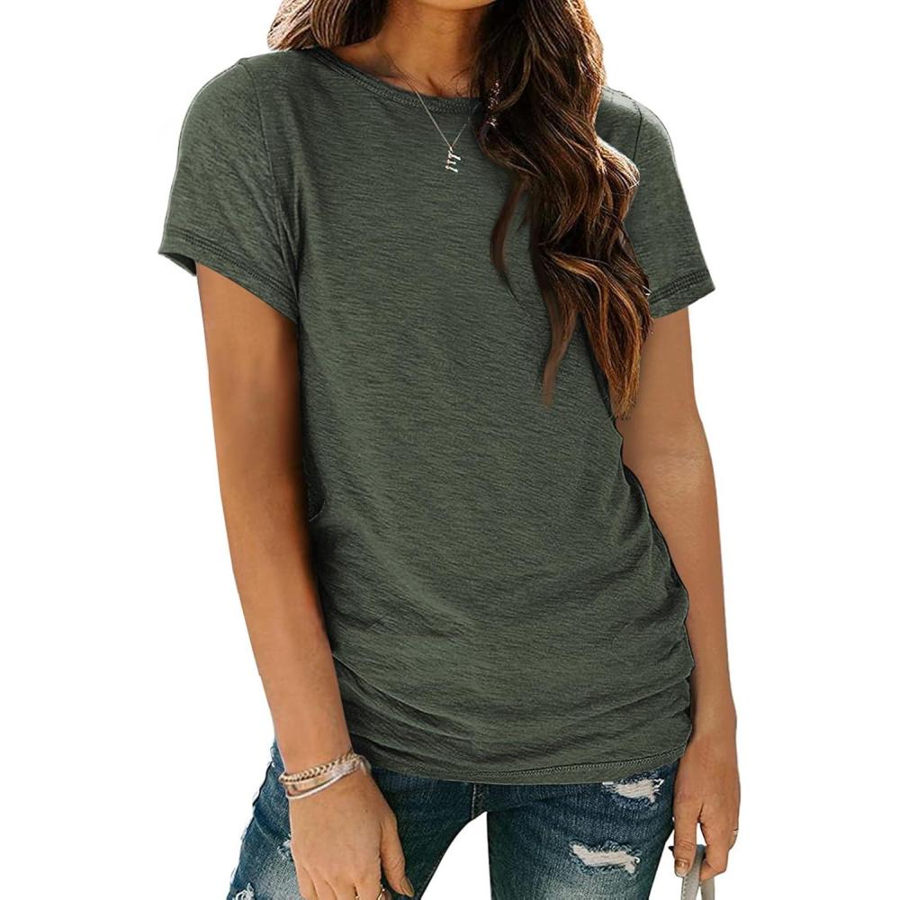 imageAUTOMET Womens Tops Shorts Sleeve Shirts for Summer Spring Beach Vacation Plus Size Oversized Casual Tee for Teen Girls 202502armygreen
