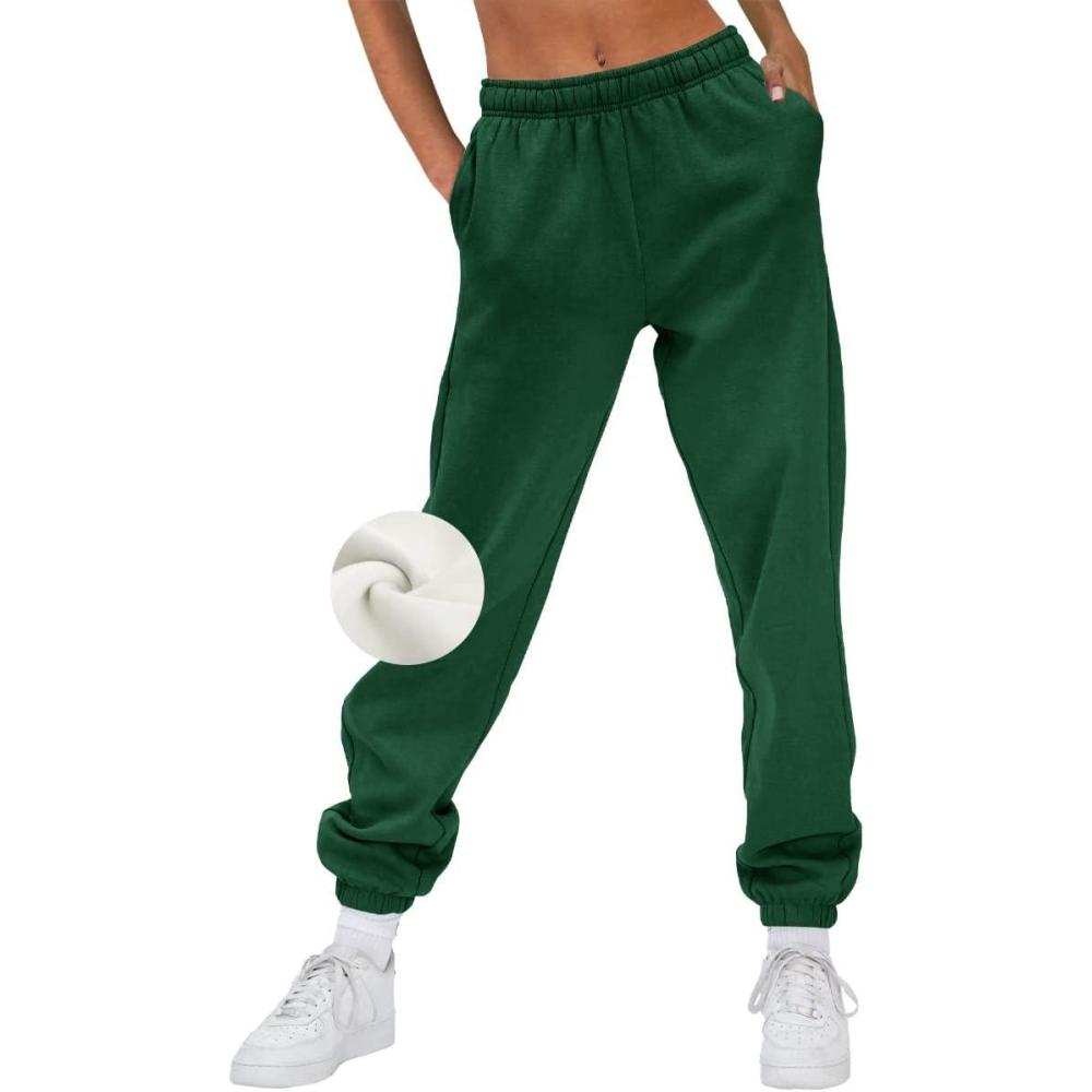 imageAUTOMET Womens Winter Casual Baggy Fleece Lined Sweatpants Fashion High Waisted Joggers Pants Athletic Clothes with PocketsDark Green