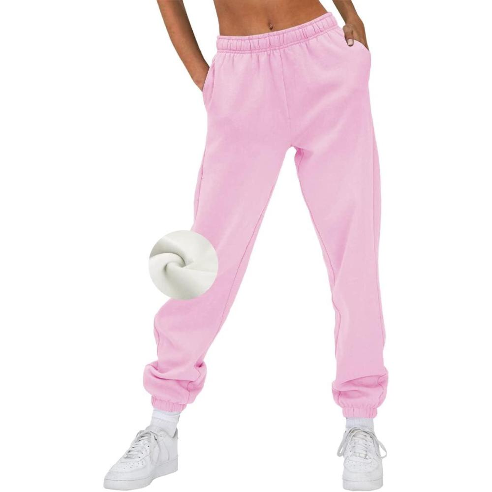 imageAUTOMET Womens Winter Casual Baggy Fleece Lined Sweatpants Fashion High Waisted Joggers Pants Athletic Clothes with PocketsPink