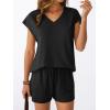 imageAUTOMET 2 Piece V Neck Cap Sleeve Shirt and Shorts Set Womens Matching Summer Lounge SetsBlack