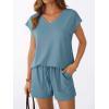 imageAUTOMET 2 Piece V Neck Cap Sleeve Shirt and Shorts Set Womens Matching Summer Lounge SetsDusty Blue