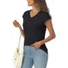 imageAUTOMET V Neck T Shirts for Women Spring Summer Fall Tops Teacher Work Business Dressy Casual Blouses Basic Tees Boho FashionBlack