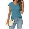 imageAUTOMET V Neck T Shirts for Women Spring Summer Fall Tops Teacher Work Business Dressy Casual Blouses Basic Tees Boho FashionBluegreen