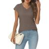 imageAUTOMET V Neck T Shirts for Women Spring Summer Fall Tops Teacher Work Business Dressy Casual Blouses Basic Tees Boho FashionCoffee