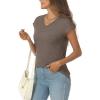 imageAUTOMET V Neck T Shirts for Women Spring Summer Fall Tops Teacher Work Business Dressy Casual Blouses Basic Tees Boho FashionCoffee