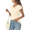 imageAUTOMET V Neck T Shirts for Women Spring Summer Fall Tops Teacher Work Business Dressy Casual Blouses Basic Tees Boho FashionCream