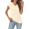 imageAUTOMET V Neck T Shirts for Women Spring Summer Fall Tops Teacher Work Business Dressy Casual Blouses Basic Tees Boho FashionCream