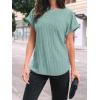 imageAUTOMET Women Textured Shirts Fall Sweaters Loose Fit Short Sleeve Tunic Tops 2025 Dressy Casual Business BlousesBluegreen
