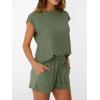 imageAUTOMET Womens Crew Neck Two Piece short Sets Cap Sleeve Drawstring Summer Sweatsuit with PocketArmy Green