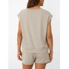 imageAUTOMET Womens Crew Neck Two Piece short Sets Cap Sleeve Drawstring Summer Sweatsuit with PocketKhaki
