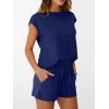 imageAUTOMET Womens Crew Neck Two Piece short Sets Cap Sleeve Drawstring Summer Sweatsuit with PocketNavy Blue