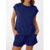 imageAUTOMET Womens Crew Neck Two Piece short Sets Cap Sleeve Drawstring Summer Sweatsuit with PocketNavy Blue