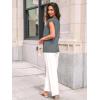 imageAUTOMET Womens Lace Tops Pleated Short Sleeve Shirts Summer Business Casual Dressy BlousesBlue Grey