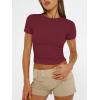 imageAUTOMET Womens Short Sleeve T Shirts Basic Summer 2025 Workout Tops Crew Neck Gym Crop Tops Trendy Y2K ClothesBurgundy