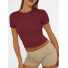 imageAUTOMET Womens Short Sleeve T Shirts Basic Summer 2025 Workout Tops Crew Neck Gym Crop Tops Trendy Y2K ClothesBurgundy