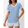 imageAUTOMET Womens Short Sleeve TShirts Summer Tops Casual Soft Tunic V Neck Basic Workout Clothes Spring Fashion Outfits 2025Blue