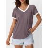 imageAUTOMET Womens Short Sleeve TShirts Summer Tops Casual Soft Tunic V Neck Basic Workout Clothes Spring Fashion Outfits 2025Purplegrey