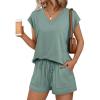 imageAUTOMET 2 Piece V Neck Cap Sleeve Shirt and Shorts Set Womens Matching Summer Lounge SetsSage