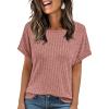 imageAUTOMET Women Textured Shirts Fall Sweaters Loose Fit Short Sleeve Tunic Tops 2025 Dressy Casual Business BlousesCoral