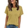 imageAUTOMET Women Textured Shirts Fall Sweaters Loose Fit Short Sleeve Tunic Tops 2025 Dressy Casual Business BlousesYellow