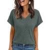 imageAUTOMET Women Tops Summer Sweaters Short Sleeve V Neck Shirts 2025 Spring Fashion Dressy Casual Business Tunic BlousesGreen