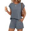 imageAUTOMET Womens Crew Neck Two Piece short Sets Cap Sleeve Drawstring Summer Sweatsuit with PocketDark Grey