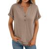 imageAUTOMET Womens Short Sleeve Shirts Henley Dressy Casual Summer Tops 2025 Trendy Blouses Cute TShirts Outfits ClothesKhaki