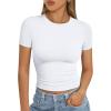 imageAUTOMET Womens Short Sleeve T Shirts Basic Summer 2025 Workout Tops Crew Neck Gym Crop Tops Trendy Y2K ClothesWhite