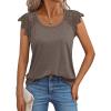 imageAUTOMET Womens Tops Casual Dressy Lace Summer Tee 2025 Cap Sleeve T Shirts Cute Basic Trendy Fashion Spring OutfitsCoffee