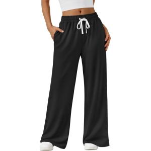 imageAUTOMET Lounge Pants Women Wide Leg Casual Sweatpants Baggy Workout Sweat Pajamas Pants Fall Fashion Outfits with PocketsBlack