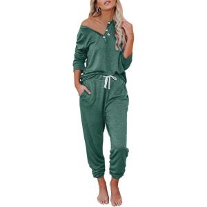 imageAUTOMET Lounge Sets for Women Comfy 2 Piece Pajamas Sets Fall Loungewear Pjs Outfits Sweatsuits with Sweatpants 2025Green