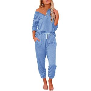 imageAUTOMET Lounge Sets for Women Comfy 2 Piece Pajamas Sets Fall Loungewear Pjs Outfits Sweatsuits with Sweatpants 2025Light Blue