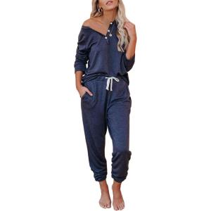 imageAUTOMET Lounge Sets for Women Comfy 2 Piece Pajamas Sets Fall Loungewear Pjs Outfits Sweatsuits with Sweatpants 2025Navy Blue
