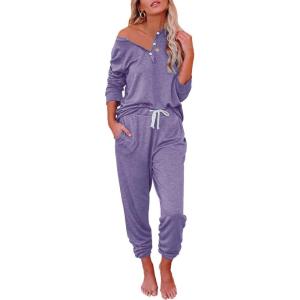 imageAUTOMET Lounge Sets for Women Comfy 2 Piece Pajamas Sets Fall Loungewear Pjs Outfits Sweatsuits with Sweatpants 2025Purple