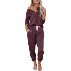 imageAUTOMET Lounge Sets for Women Comfy 2 Piece Pajamas Sets Fall Loungewear Pjs Outfits Sweatsuits with Sweatpants 2025Wine Red