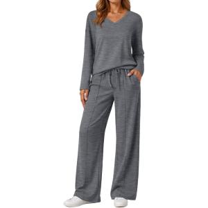 imageAUTOMET Sweatsuits Women 2 Piece Outfit Fashion Travel Lounge Sets With Wide Leg Pants Airport Track Suits Fall Clothes 2025Darkgrey