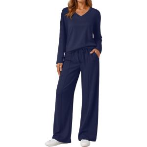 imageAUTOMET Sweatsuits Women 2 Piece Outfit Fashion Travel Lounge Sets With Wide Leg Pants Airport Track Suits Fall Clothes 2025Navy