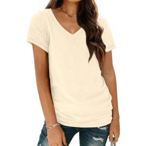 imageAUTOMET TShirts Short Sleeve V Neck Tees Tops for Women Fashion Trendy Lightweight Soft Casual Summer Outfits Clothes 2025Cream