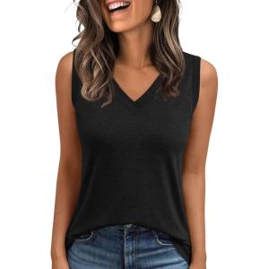 imageAUTOMET Tank Top Women Summer 2025 Casual Spring V Neck Sleeveless Tee Shirt Basic Trendy Beach Vacation Outfits ClothesBlack