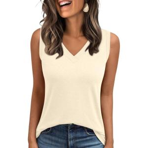 imageAUTOMET Tank Top Women Summer 2025 Casual Spring V Neck Sleeveless Tee Shirt Basic Trendy Beach Vacation Outfits ClothesCream