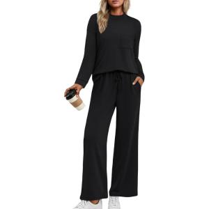imageAUTOMET Two Piece Sets for Women Mock Neck Fall Outfits 2025 Matching Lounge Sweat Set Airport Travel Sweatsuits Comfy SetsBlack