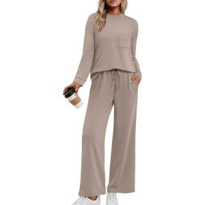 imageAUTOMET Two Piece Sets for Women Mock Neck Fall Outfits 2025 Matching Lounge Sweat Set Airport Travel Sweatsuits Comfy SetsCoffeegrey