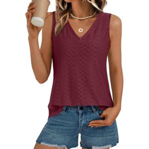 imageAUTOMET Women Summer Tank Top Eyelet Embroidery 2025 Vacation Sleeveless V Neck Loose Fit Shirt Spring Fashion Casual ClothesWinered